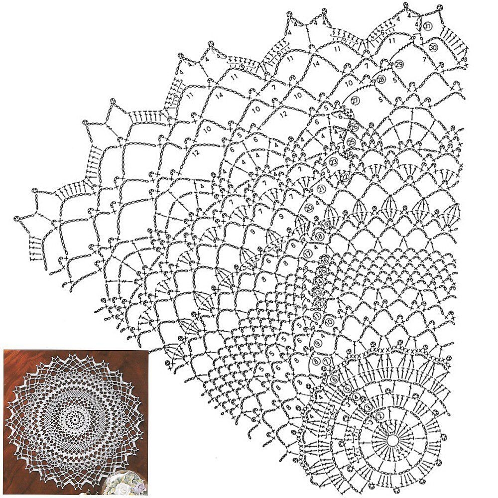Crochet Charted Wheat Doily Pattern By Japanese Designer